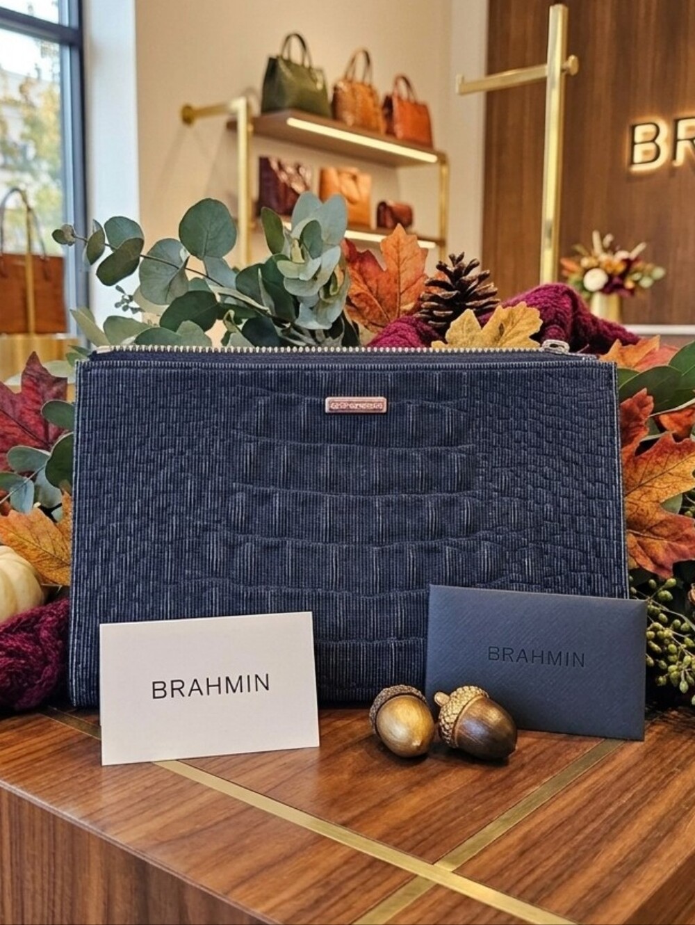 Brahmin Blue Denim Textured Daisy Wristlet - EC